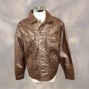 Vintage Pelle Studio Wilson’s Leather Mens XL Brown Metal Button Trucker Jacket